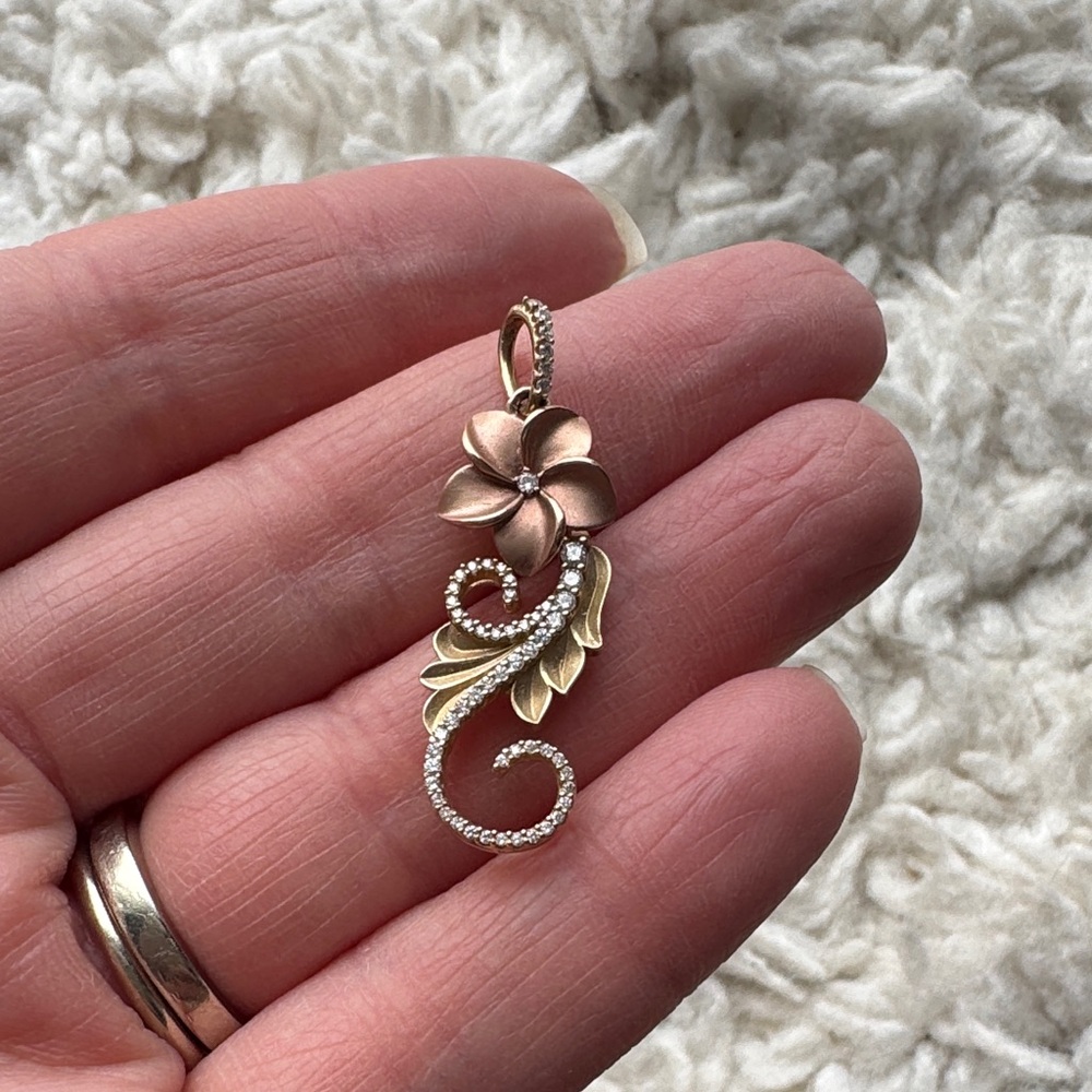 14K Plumeria Diamond Pendant